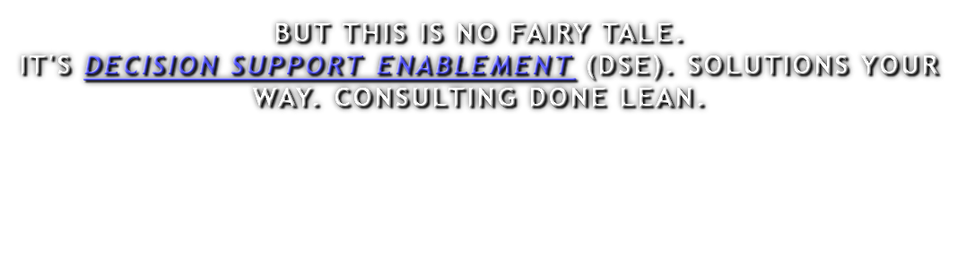BUT THIS IS NO FAIRY TALE. IT'S DECISION SUPPORT ENABLEMENT (DSE). SOLUTIONS YOUR WAY. CONSULTING DONE LEAN.